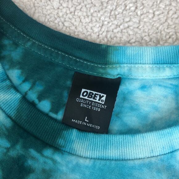 Obey reworked hand tie dyed teal ocean theme tshirt large - Picture 4 of 4